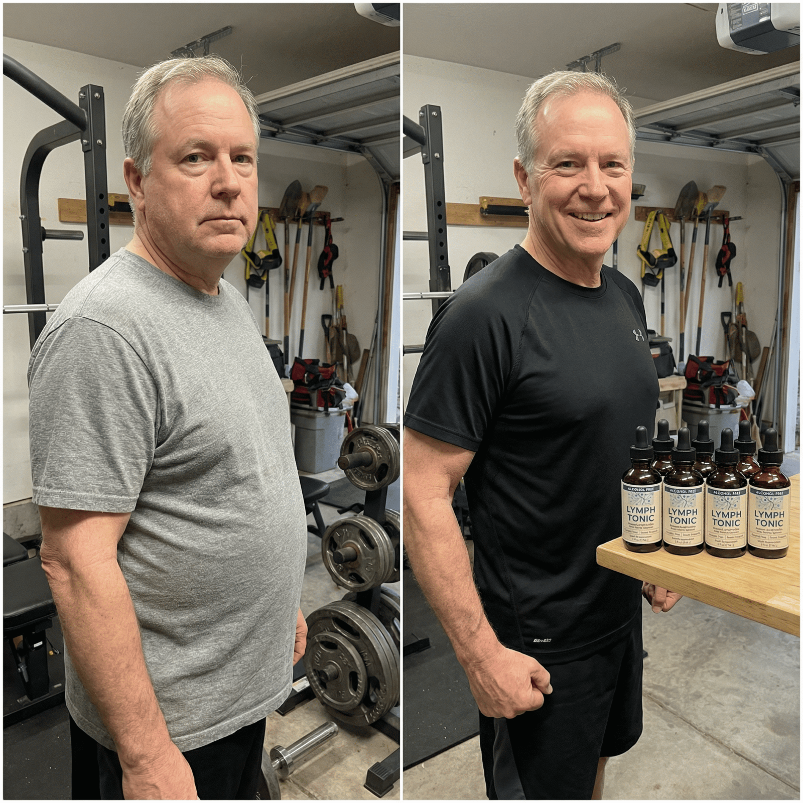 Before and after results with Lymph Tonic – man in gym