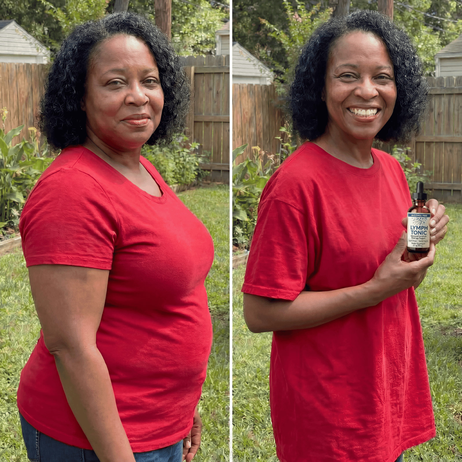 Before and after results with Lymph Tonic – woman outdoors